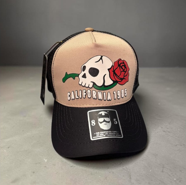 California Caps Logo Cuero Naranja Negro - Snapback