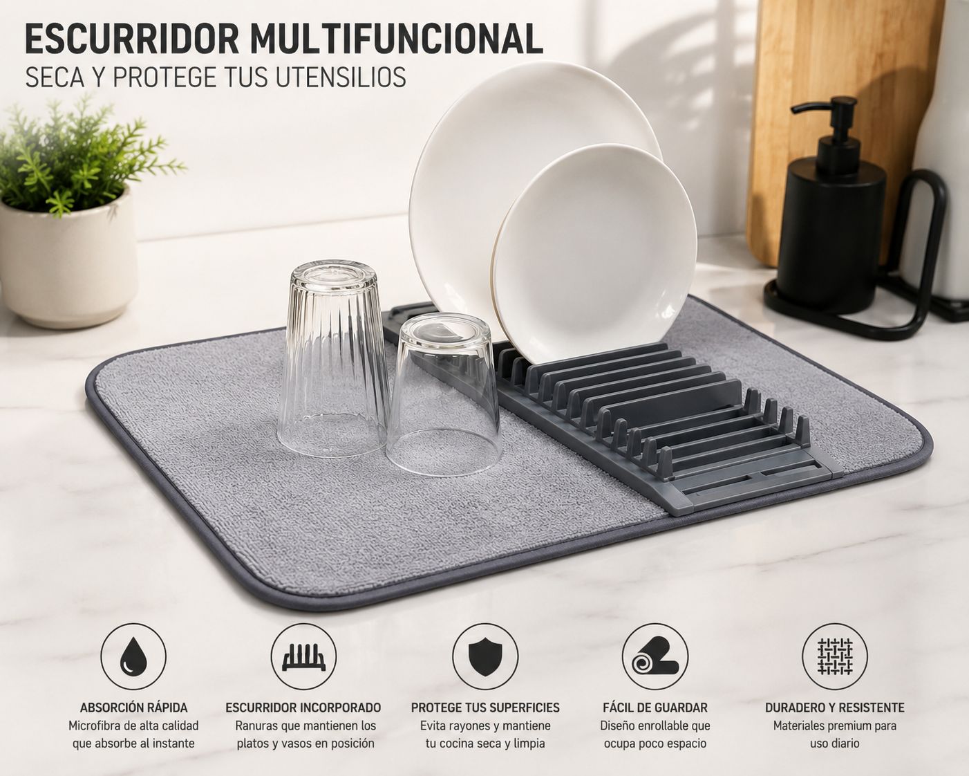 PAÑO DE SECADO ABSORBENTE CON ESCURRIDOR